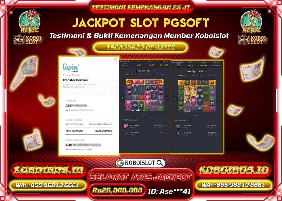 BUKTI KEMENANGAN SLOT GACOR TREASURE OF AZTEC Rp25.000.000,- LUNAS